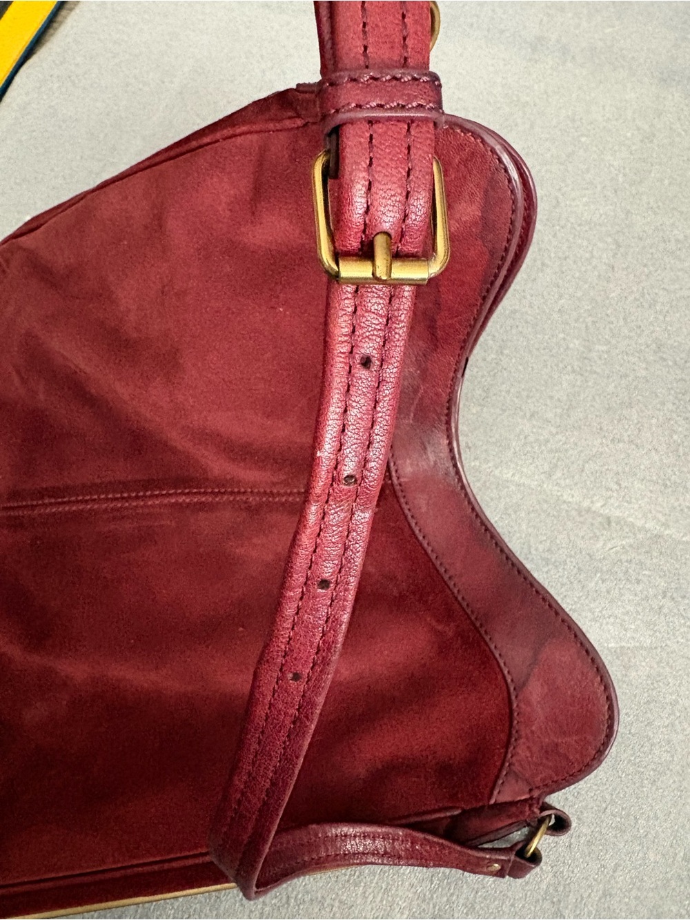 Club Monaco Burgundy Suede Leather Shoulder Bag with Leather Trim - Picture 6 of 14